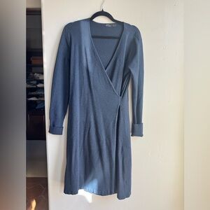 Prana Bryce Bluff Navy Blue Wrap Knee Length Long Sleeve Dress size M